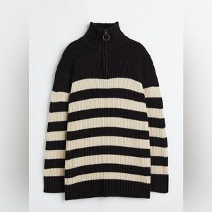 H&M Rib-Knit Half Zip Sweater in Black and Tan Size S